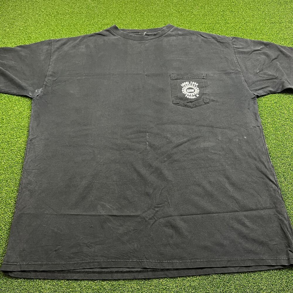 Vintage 90s UAW United Auto Workers Black Pocket T-Shirt Sz 2XL